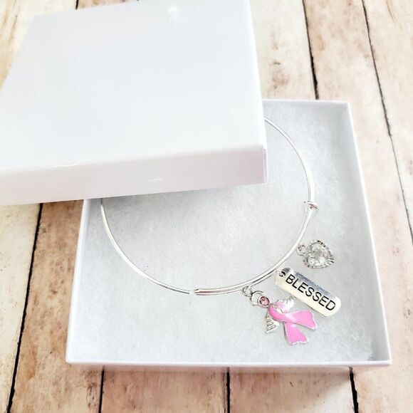 Breast Cancer Awareness Bracelet, Pink Ribbon, Motivational Gift - Picture 1 of 12